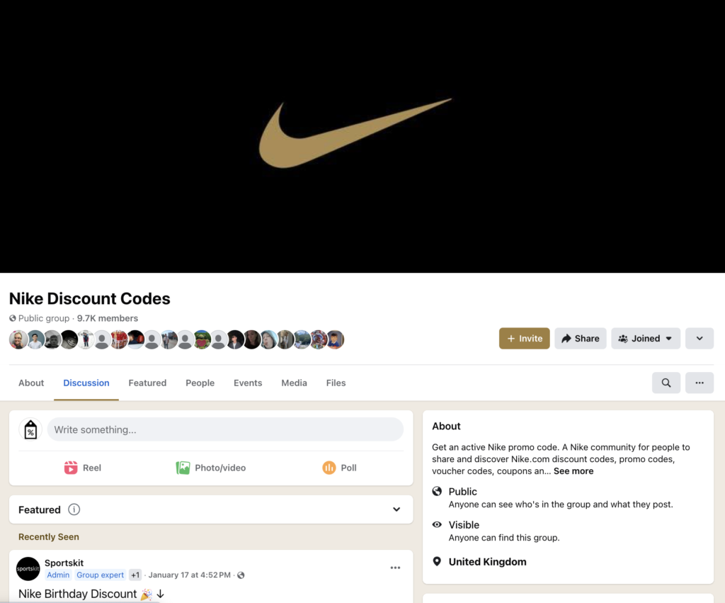 Nike Discount Codes Facebook Group